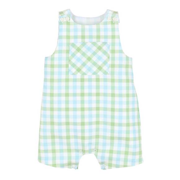Sophie & Lucas Baby Boys Classic Overall Bubble with Shirt - Blue Check